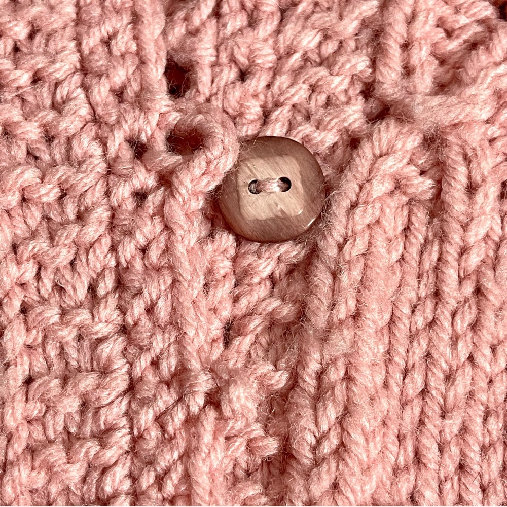 Hand knit Pink Long Sleeve Button Front Crew Neck Cardigan Sweater Vintage 80’s - Picture 7 of 7